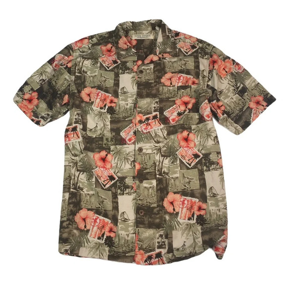 BF519 Mens Island Republic Hawaiian beach Silk Button Down Shirt L - Picture 1 of 4